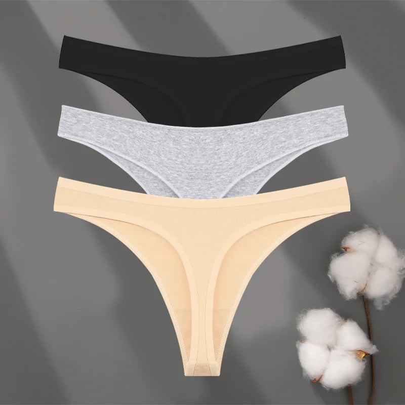 Seamless Cotton Thong Panties – 3-Pack