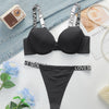 The Best-selling Sexy Gathering Promotion Style Glossy Letter Shoulder Strap Two-piece Women's Underwear Set B2050