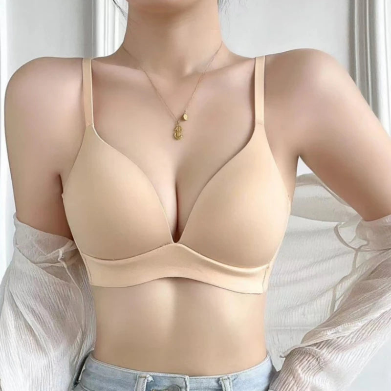 Seamless Deep V Push-Up Bra – Wireless Comfort Fit