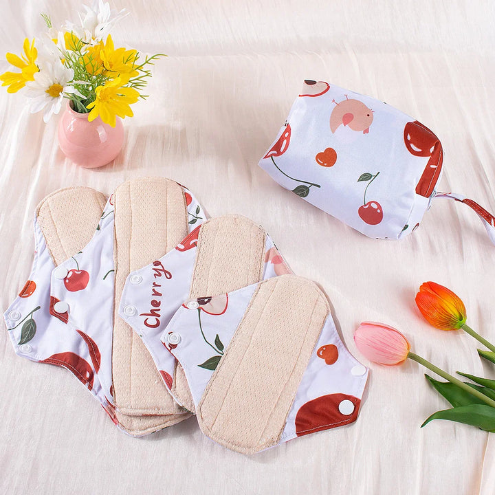 Reusable Washable Cotton Menstrual Pads – 4-Pack with Wet Bag