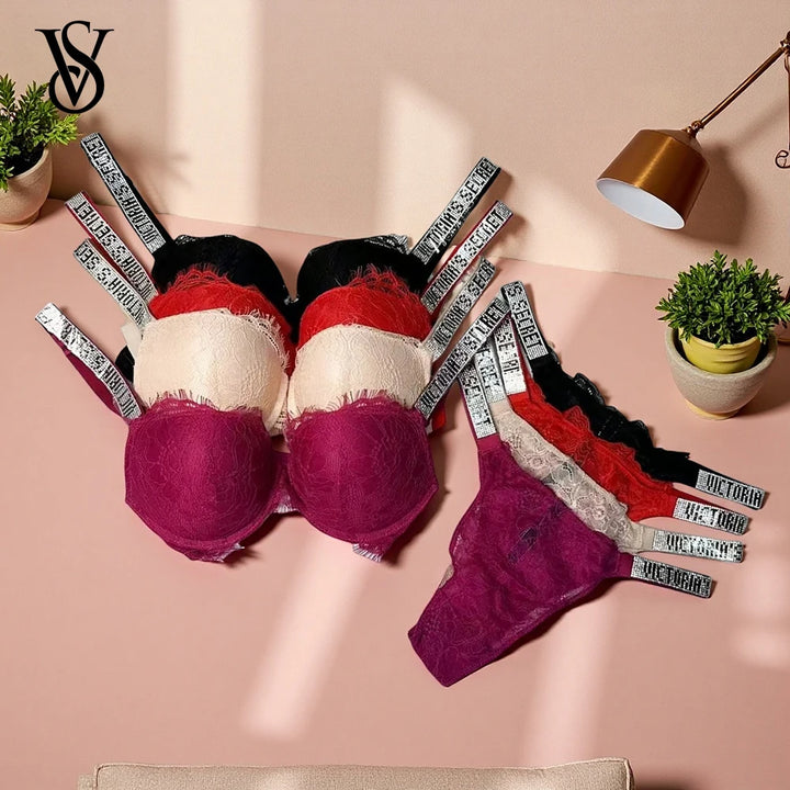 New Victoria's Secret Women's Sexy Bra and Panty Set Comfortable Push Up Shapewear Adjustable Padded Gathered Lace Lingerie Set