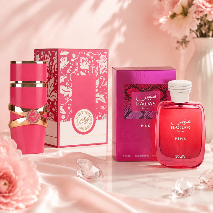 Women Perfume Set,Hawas Pink & Candy Eau De Parfum,Long Lasting Floral Fruity Scent,100ml Each Women Fragrance Gift Set For Daily Party Dating