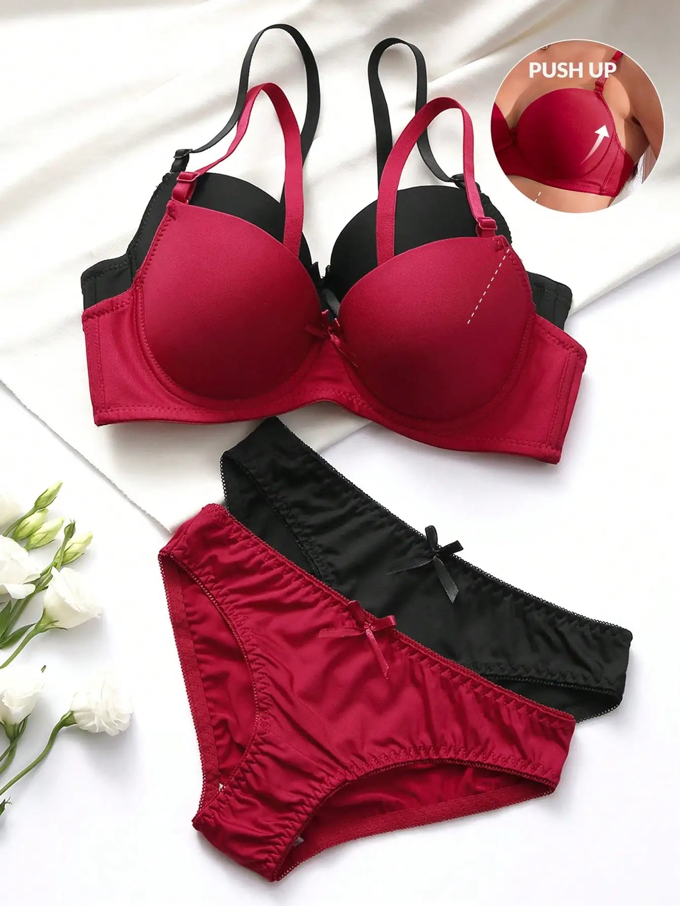 Floral Lace Underwire Push-Up Bra & Panty Set