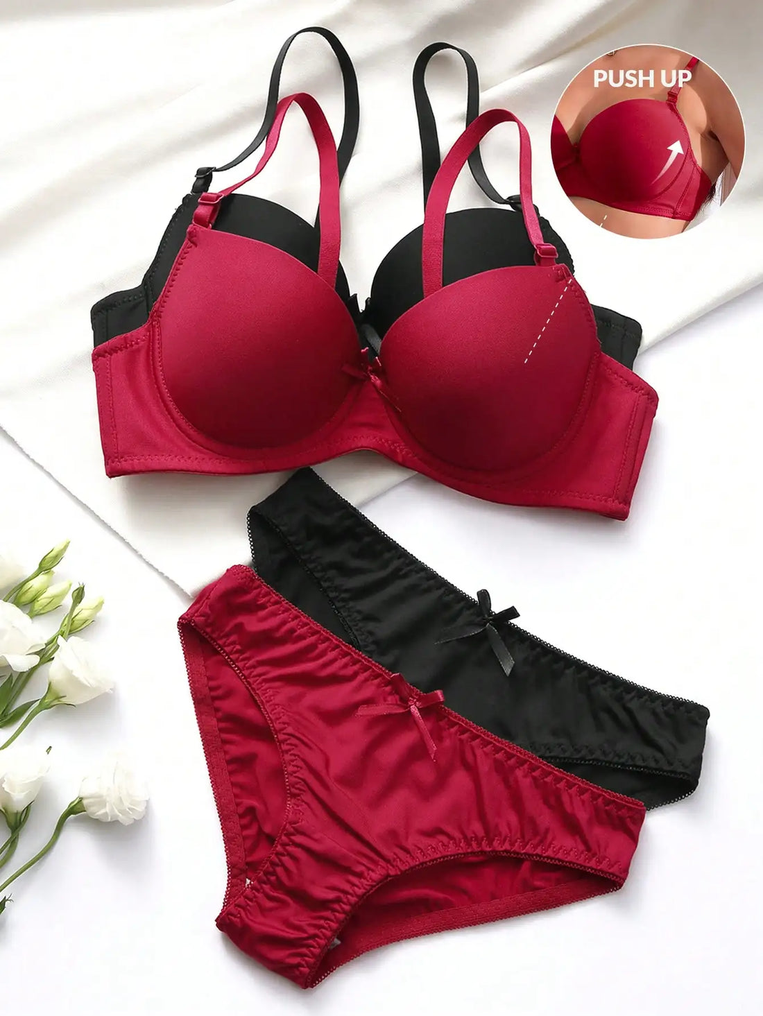 Floral Lace Underwire Push-Up Bra & Panty Set