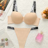 The Best-selling Sexy Gathering Promotion Style Glossy Letter Shoulder Strap Two-piece Women's Underwear Set B2050