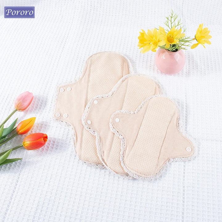 Reusable Cotton Cloth Menstrual Pads – 3-Pack with Lace Trim